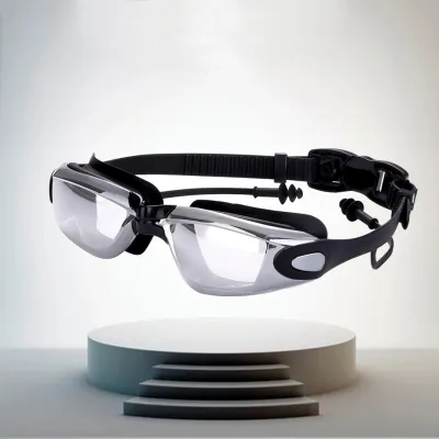 Fashion High-Definition Electroplating Anti-Fog Silicone Earplugs Swimming Goggles