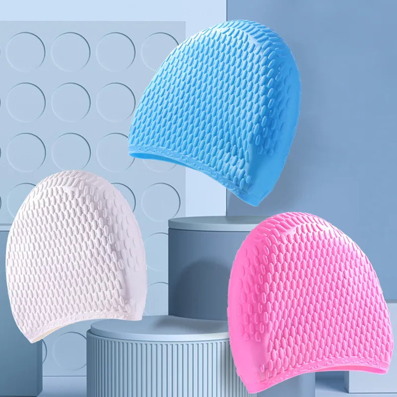 Fashion Solid Color Silicone Water Drop Swimming Cap for Women