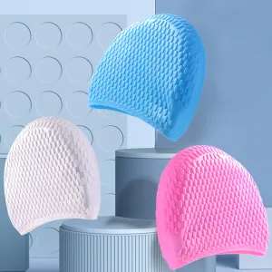Fashion Solid Color Silicone Water Drop Swimming Cap for Women