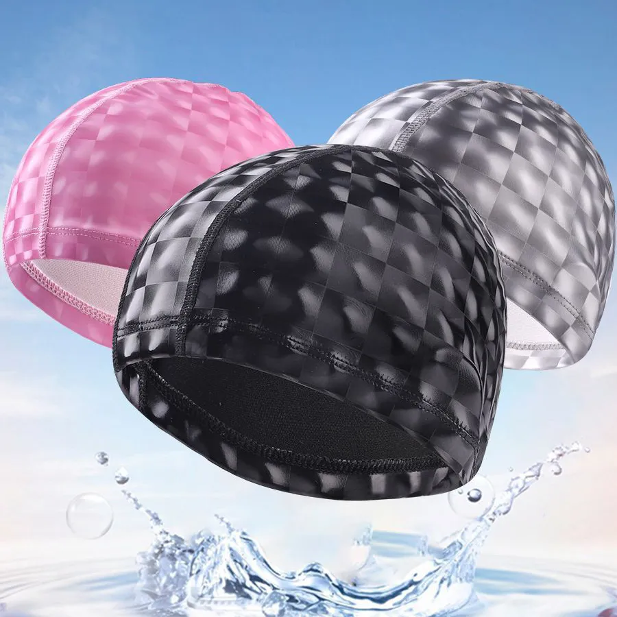 Fashion Solid Color PU Waterproof Breathable Swimming Cap for Women