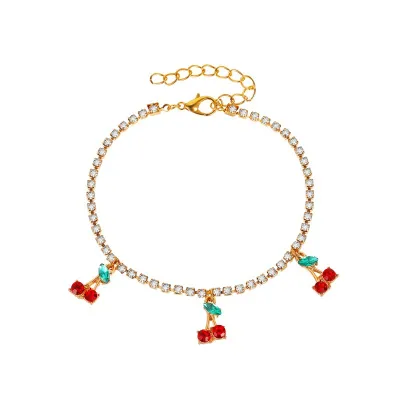 Women's Rhinestone Cherry Anklet Summer Jewelry