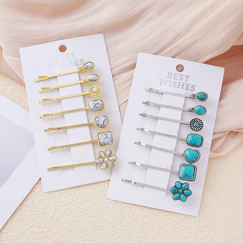 Turquoise Zinc Alloy Ethnic Retro Bobby Pins Hair Accessories