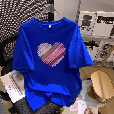 Women Casual Loose Fit Love Printed Crewneck Short-Sleeve T-Shirt