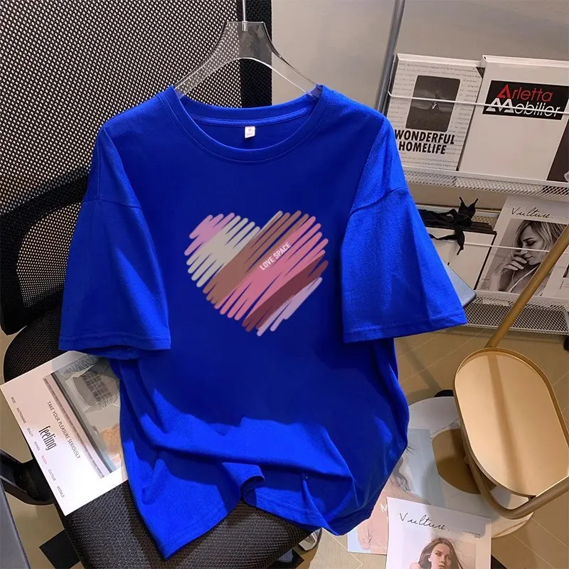 Women Casual Loose Fit Love Printed Crewneck Short-Sleeve T-Shirt