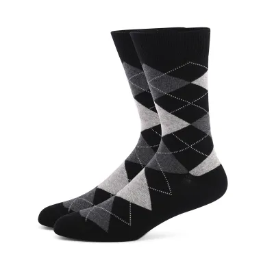 Men's Fashion Casual Stripe Long Cotton Socks with Diamond Pattern
