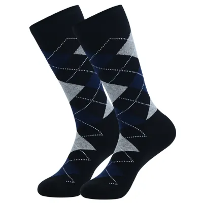 Men's Fashion Casual Stripe Long Cotton Socks with Diamond Pattern