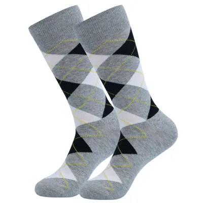 Men's Fashion Casual Stripe Long Cotton Socks with Diamond Pattern