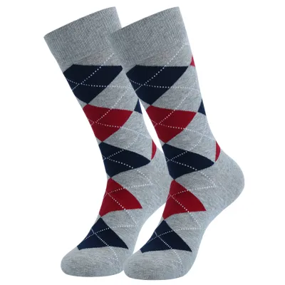 Men's Fashion Casual Stripe Long Cotton Socks with Diamond Pattern