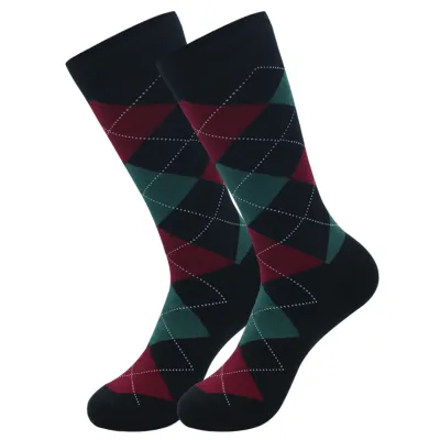 Men's Fashion Casual Stripe Long Cotton Socks with Diamond Pattern