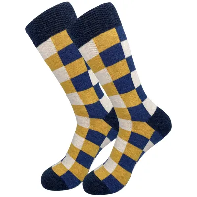 Men's Fashion Casual Stripe Long Cotton Socks with Diamond Pattern