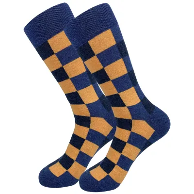 Men's Fashion Casual Stripe Long Cotton Socks with Diamond Pattern