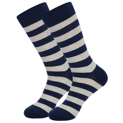 Men's Fashion Casual Stripe Long Cotton Socks with Diamond Pattern