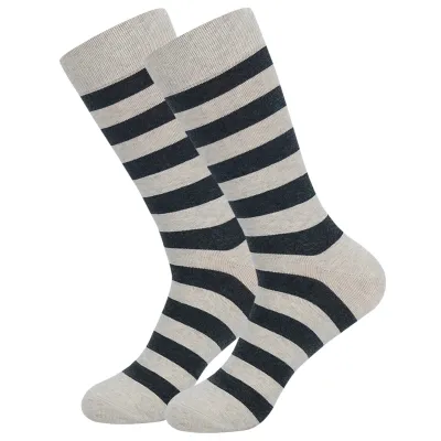 Men's Fashion Casual Stripe Long Cotton Socks with Diamond Pattern