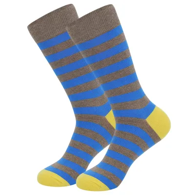 Men's Fashion Casual Stripe Long Cotton Socks with Diamond Pattern