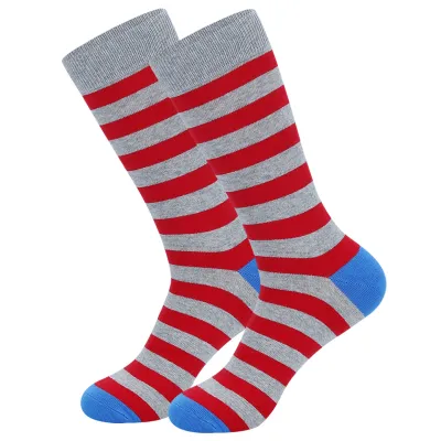 Men's Fashion Casual Stripe Long Cotton Socks with Diamond Pattern