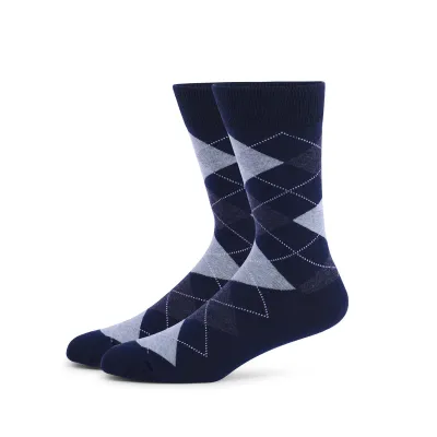 Men's Fashion Casual Stripe Long Cotton Socks with Diamond Pattern