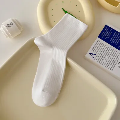 Women's Fashion Simple Thin Solid Color Mid-Tube Cotton Socks