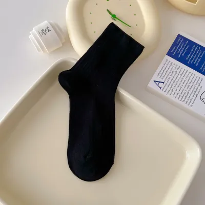 Women's Fashion Simple Thin Solid Color Mid-Tube Cotton Socks
