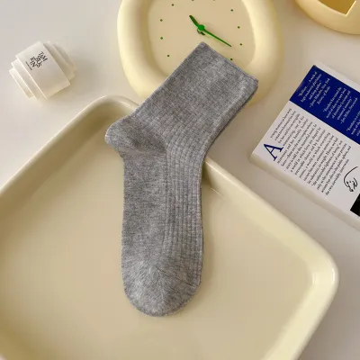 Women's Fashion Simple Thin Solid Color Mid-Tube Cotton Socks