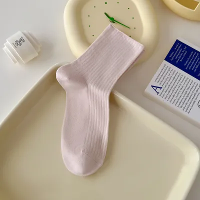 Women's Fashion Simple Thin Solid Color Mid-Tube Cotton Socks