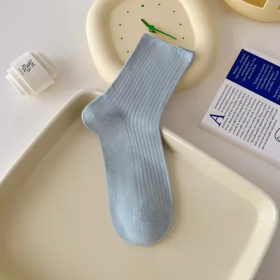 Women's Fashion Simple Thin Solid Color Mid-Tube Cotton Socks