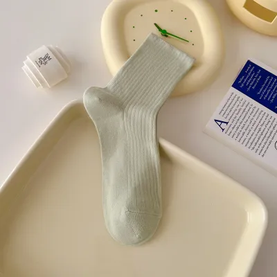 Women's Fashion Simple Thin Solid Color Mid-Tube Cotton Socks