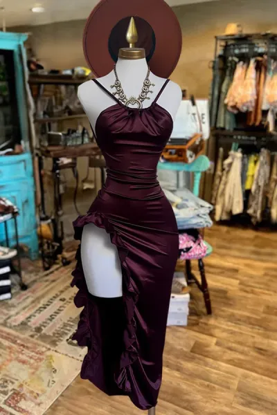 Women Sexy Western Irregular Solid Color Sleeveless Backless Split Dress