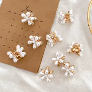 Women Fashion Cute Mini Five-Petal Flower Small Grab Clip Imitation Pearl Hair Accessory