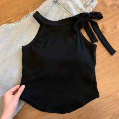 Kids Girls Summer Lace-Up Neck Cotton Camisole Sleeveless Top