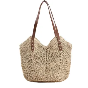 Women Fashion Casual Straw Woven Large Capacity Vacation Shoulder Tote Bag