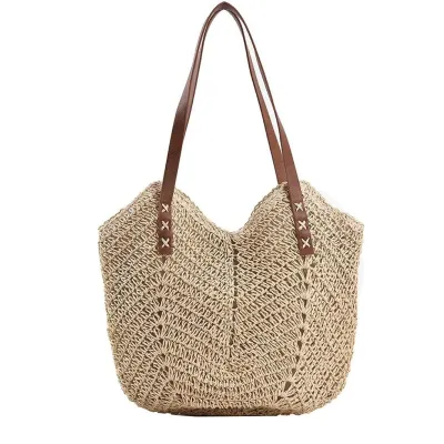 Women Fashion Casual Straw Woven Large Capacity Vacation Shoulder Tote Bag
