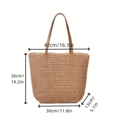 Women Casual Simple Large Capacity Paper Straw Woven Tote Shoulder Bag