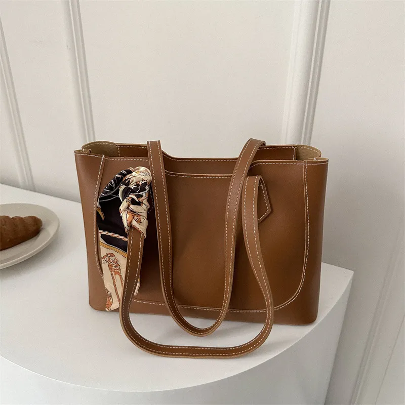 Women Fashion Casual Solid Color Large Capacity PU Ribbon Tote Bag