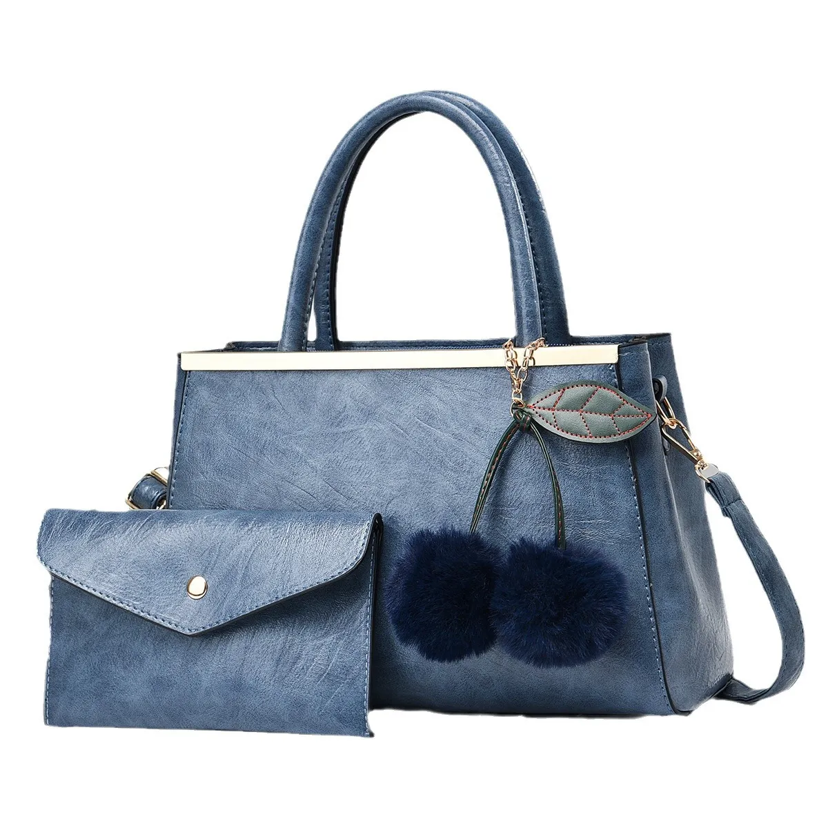 Women Fashion Simple Large Capacity Cherry Pendant PU Handbag Set