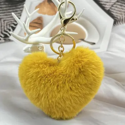 Solid Color Plush Peach Heart Keychain Pendant Metal Love Pattern Fresh Sweet Style