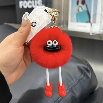 Cute Rabbit Fur Plush Car Keychain Pendant