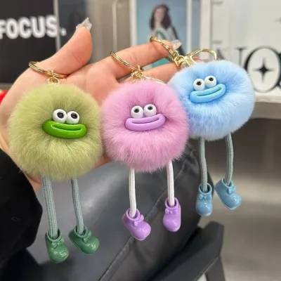 Cute Imitation Rabbit Fur Big Mouth Small Coal Ball Car Key Chain Pendant