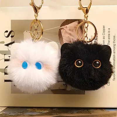 Cartoon Cute Blush Plush Cat Pendant Keychain