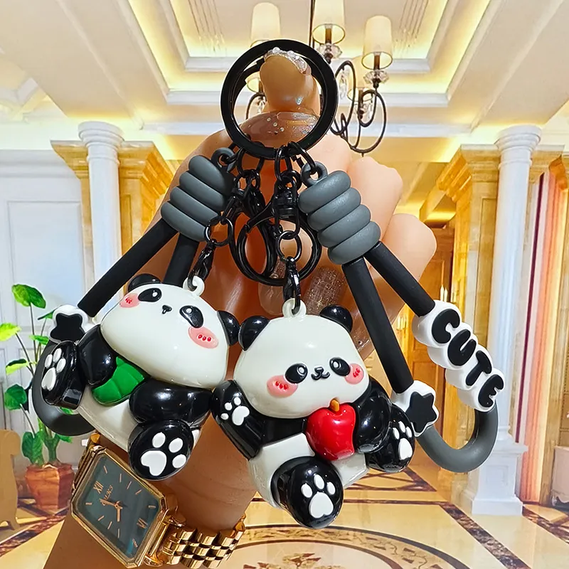 Cartoon Plated Panda Silicone Keychain Pendant
