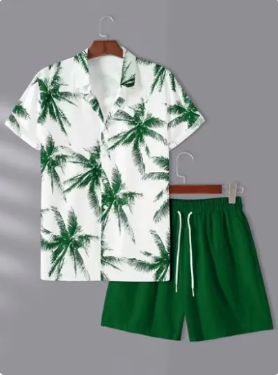Men Summer Street Black White Stripe Hawaii Beach Shirt Shorts Set