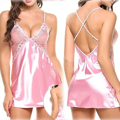 Women's Sexy Backless Imitation Silk Lace Dress Pajamas