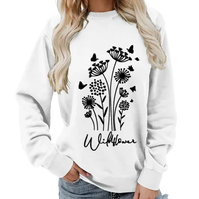 Women Fashion Casual Printed Round Neck Long-Sleeve Loose Sweatshirt