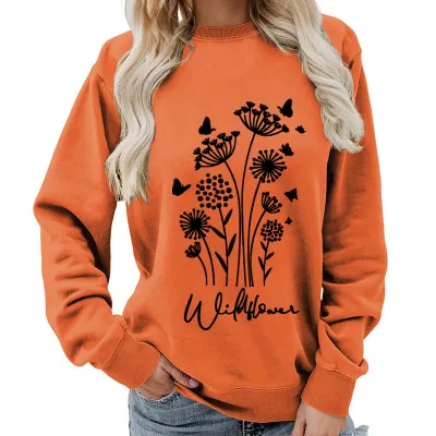 Women Fashion Casual Printed Round Neck Long-Sleeve Loose Sweatshirt