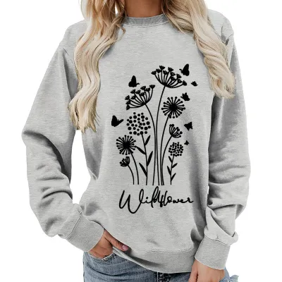 Women Fashion Casual Printed Round Neck Long-Sleeve Loose Sweatshirt