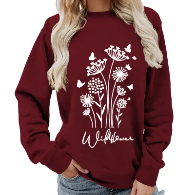 Women Fashion Casual Printed Round Neck Long-Sleeve Loose Sweatshirt