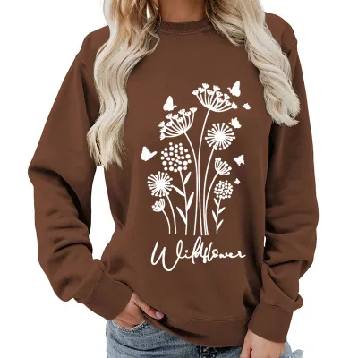 Women Fashion Casual Printed Round Neck Long-Sleeve Loose Sweatshirt