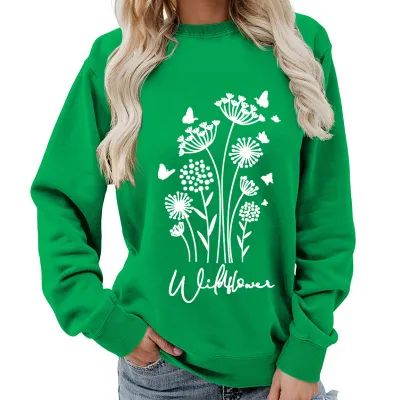 Women Fashion Casual Printed Round Neck Long-Sleeve Loose Sweatshirt