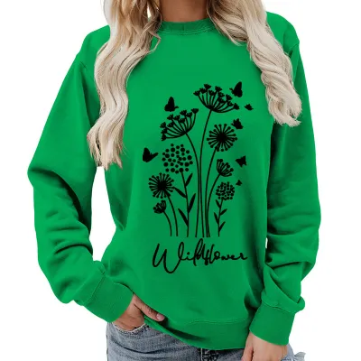 Women Fashion Casual Printed Round Neck Long-Sleeve Loose Sweatshirt