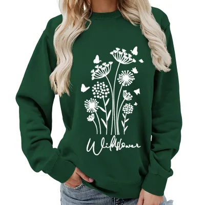 Women Fashion Casual Printed Round Neck Long-Sleeve Loose Sweatshirt