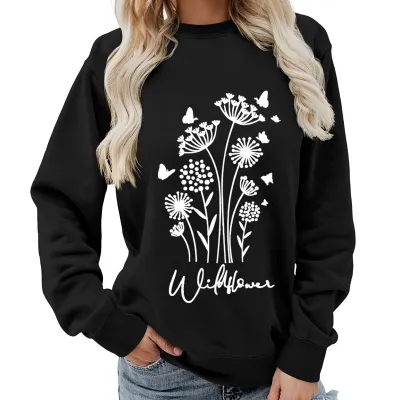 Women Fashion Casual Printed Round Neck Long-Sleeve Loose Sweatshirt